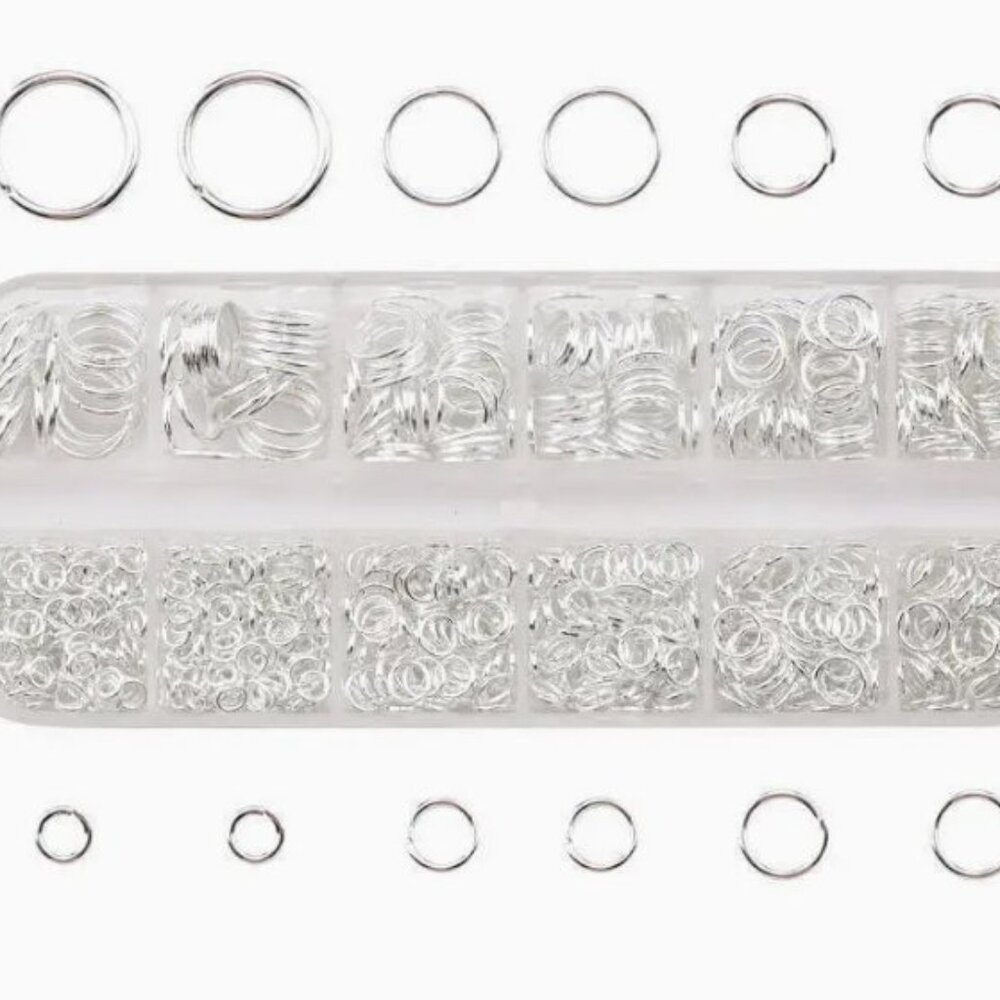 Silverery Mixed Size Jump Ring Set 4mm 5mm 6mm 7mm 8mm 10mm. 60 Grams.